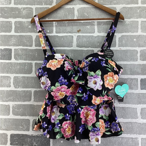 torrid Other - Torrid Vixen Black Floral Peplum Swim Tankini top size 1x